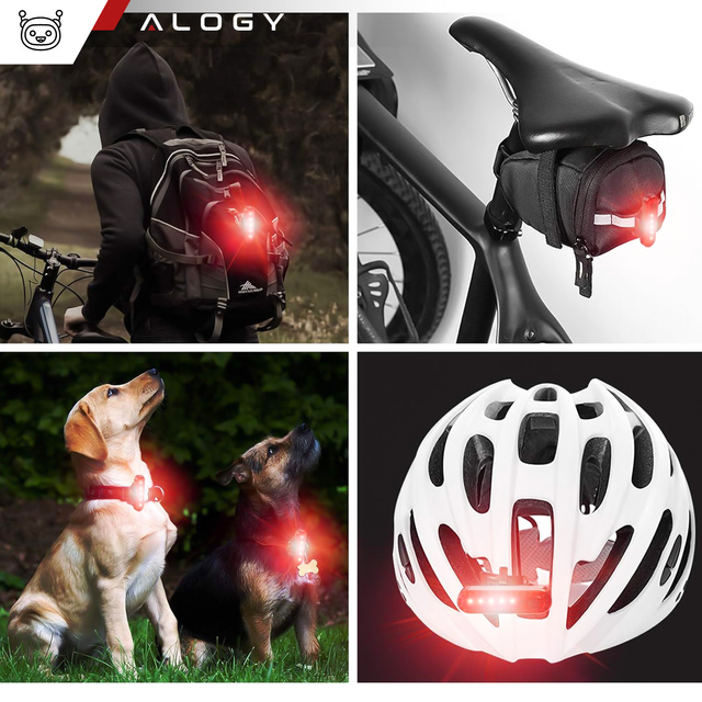 Alogy Lampka rowerowa 2w1 przód + tył wodoodporna IPX4 LED przednia tylna USB światło oświetlenie rowerowe zestaw lampek