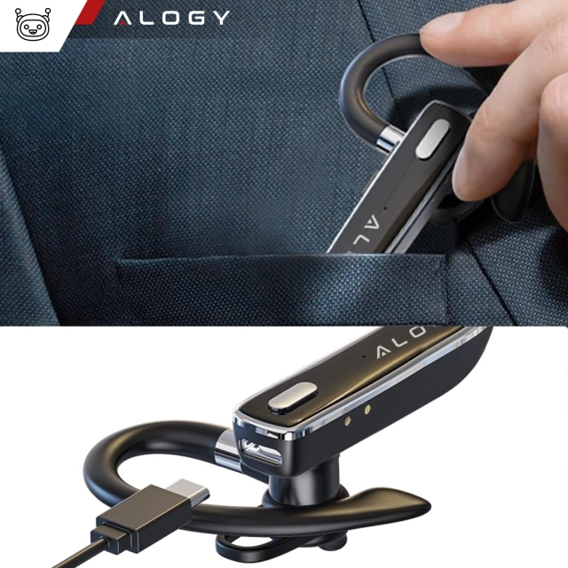Słuchawka Bluetooth dla kierowcy bezprzewodowa zestaw z etui ładującym zestaw słuchawkowy Alogy Czarna