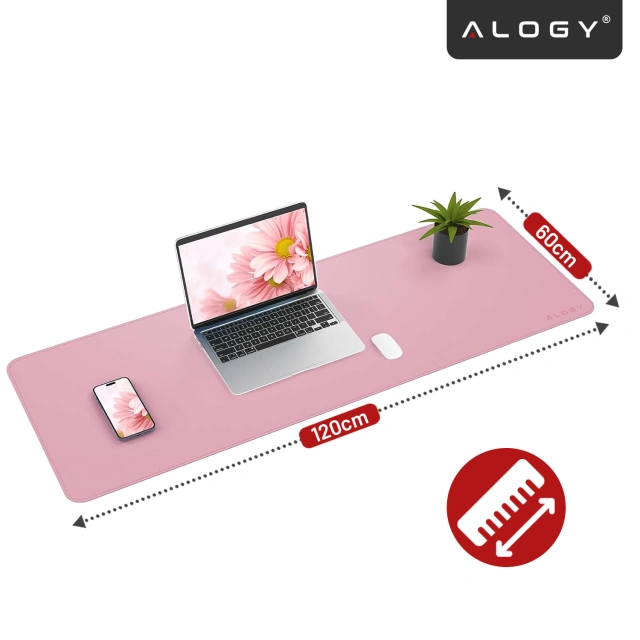 Podkładka na biurko 120×60 cm – antypoślizgowa mata ochronna z eleganckiej ekoskóry PU, pod mysz i klawiaturę, stylowa i trwała – Alogy WorkMat™ Różowa