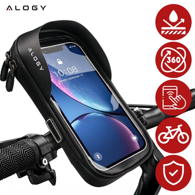 Alogy Etui torba wodoodporna rowerowa sakwa na rower na telefon 6.4 cali uchwyt na kierownicę 0.5L czarna