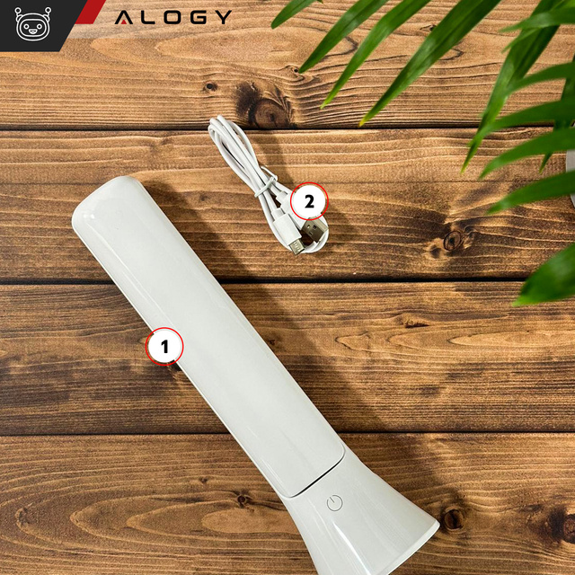 Alogy Lampka LED nocna biurkowa 2w1 Lampa i Latarka 3 tryby Bezprzewodowa Regulacja światła Biała