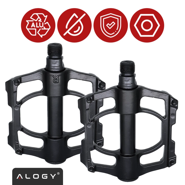 Pedały rowerowe Alogy do roweru szosowego i górskiego platformowe MTB aluminiowe komplet 2szt Aluminium z potrójnym łożyskiem Czarne
