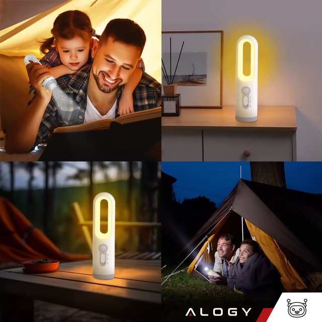 Lampka nocna LED z czujnikiem ruchu Alogy Night LED Lamp na biurko przenośna z latarką Biała