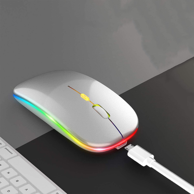 Alogy Myszka mysz bezprzewodowa podświetlana LED RGB do laptopa tabletu Srebrna