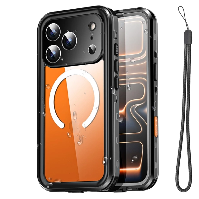 Etui Wodoodporne do Apple iPhone 17 Pro 6,3", Pancerna Obudowa 360° z Przezroczystym Tyłem, Kompatybilna z MagSafe, Alogy HydroArmor™ IP68 Case – Czarne