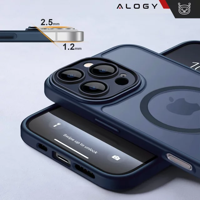 3w1 Zestaw Etui Hybrydowe + Szkło do Apple iPhone 16 Pro obudowa ochronna Hybrydowe MagSafe z ochroną obiektywu case + 2x Szkło hartowane ochronne na telefon Alogy 3in1 Case Pack Navy Blue Granatowe