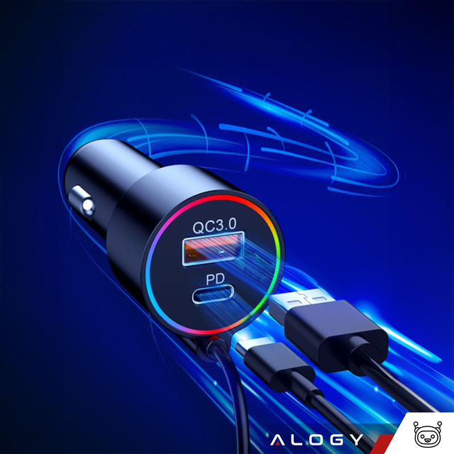 Transmiter FM bluetooth ładowarka samochodowa MP3 2w1 Alogy Car Charge USB QC 3.0 + USB-C PD