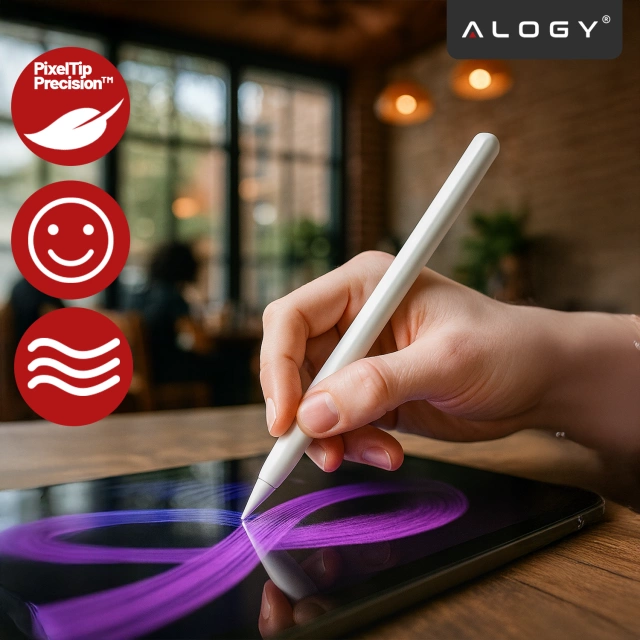 Rysik do Apple iPad Alogy Pencil z funkcją Palm Rejection Tilt Magnetyczny USB-C + zapasowa końcówka Biały
