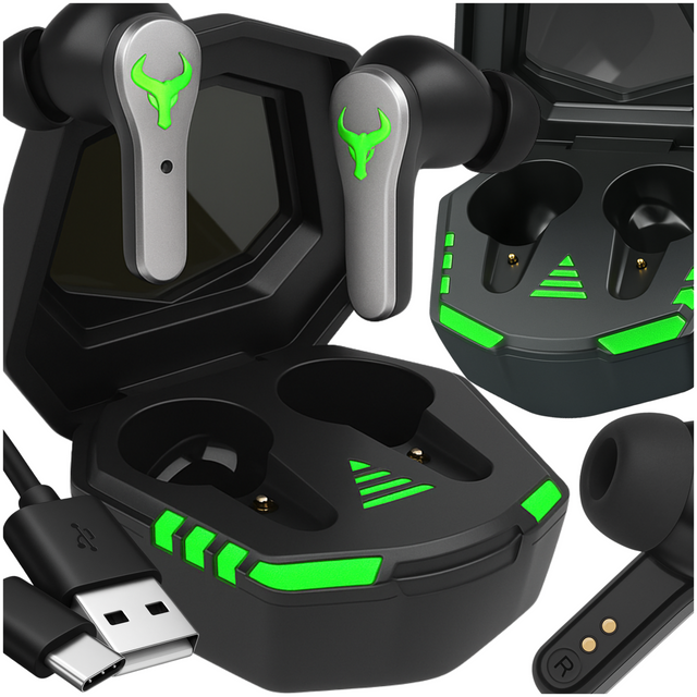Alogy Słuchawki bezprzewodowe Bluetooth 5.2 TWS 9D EarPhones z stacją dokującą z mikrofonem PowerBank dla graczy Czarne