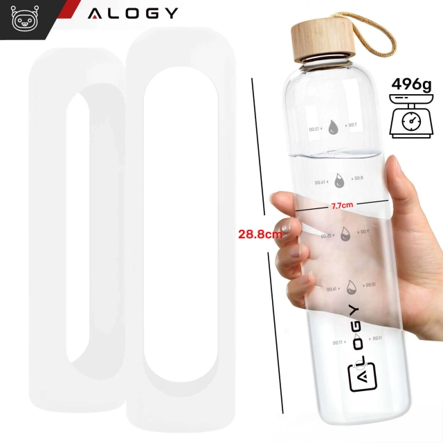 Alogy Motivational Glass Water Bottle Butelka szklana duża bidon na wodę napoje Miarka motywacyjna 1l 1000ml Biała