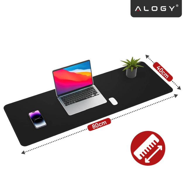 Podkładka na biurko 80×40 cm – antypoślizgowa mata ochronna z eleganckiej ekoskóry PU, pod mysz i klawiaturę, stylowa i trwała – Alogy WorkMat™ Czarna