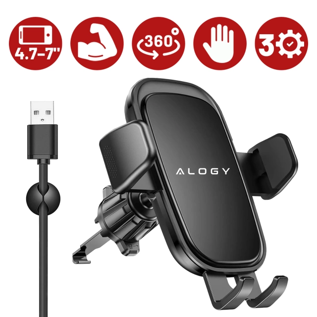 Uchwyt samochodowy na telefon szybę kratkę kokpit deskę do samochodu auta do telefonu 7" Alogy 3w1 Czarny + Organizer