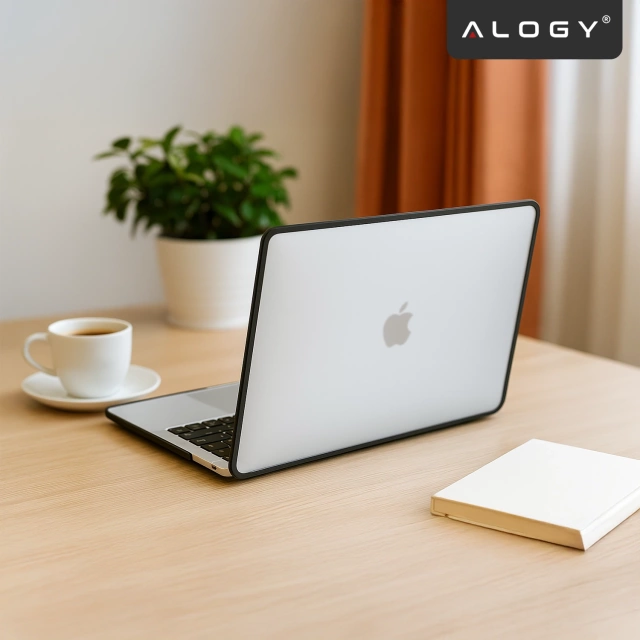 Etui ochronne do Apple Macbook Air 13 13.6" M2 2022 / M3 2024 / M4 2025 (A2681, A3113, A3240) Alogy MatteGuard™ obudowa Matowa Przezroczysta Biel z czarną ramką