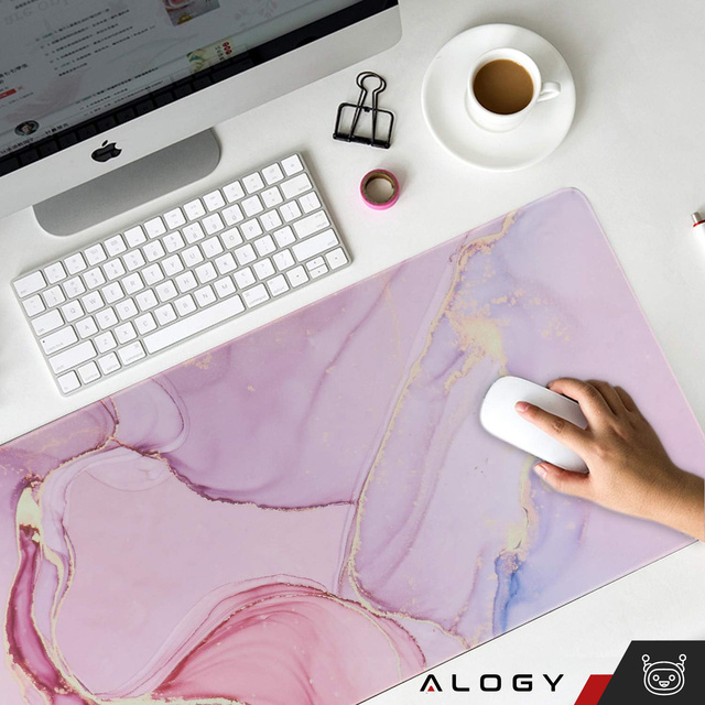 Mata na biurko antypoślizgowa podkładka pod mysz Alogy gamingowa xxl 88x40 Marble Pink Różowa