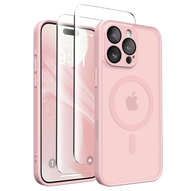 3w1 Zestaw Etui Hybrydowe + Szkło do Apple iPhone 16 Pro obudowa ochronna Hybrydowe MagSafe z ochroną obiektywu case + 2x Szkło hartowane ochronne na telefon Alogy 3in1 Case Pack Różowe