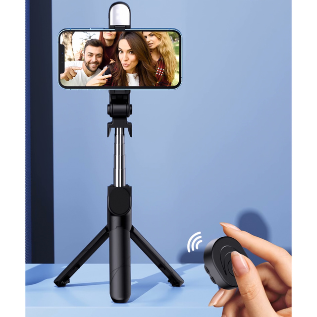 Alogy Uchwyt Bezprzewodowy Selfie Stick Bluetooth składany Tripod Mini statyw do telefonu z lampką LED