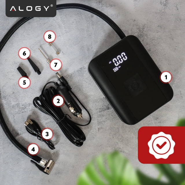 Alogy Pompka rowerowa kompresor powietrza bezprzewodowy przenośny z latarką 