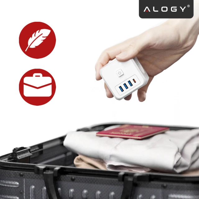 Alogy Rozgałęźnik sieciowy rozdzielacz Ładowarka adapter złodziejka 3 gniazdka PL/EU USB USB-C 7w1 5V 2.4A Biały