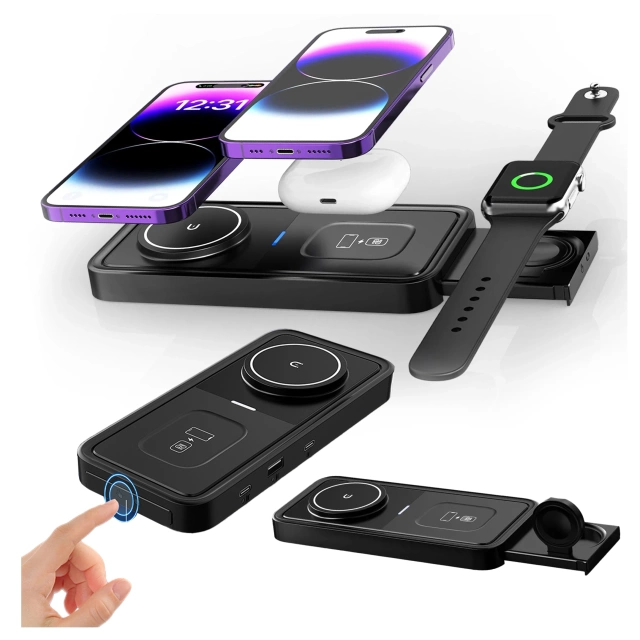 Ładowarka Indukcyjna Alogy Bezprzewodowa Qi PD QC 3.0 2w1 Szybka do Apple iPhone Airpods Watch Stacja ładująca stojak czarna 