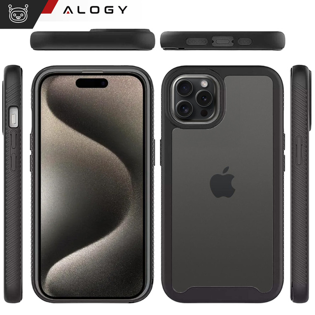 Etui pancerne czarne do Apple iPhone 15 Pro Max Alogy Defense360 Pro  + folia hydrożelowa