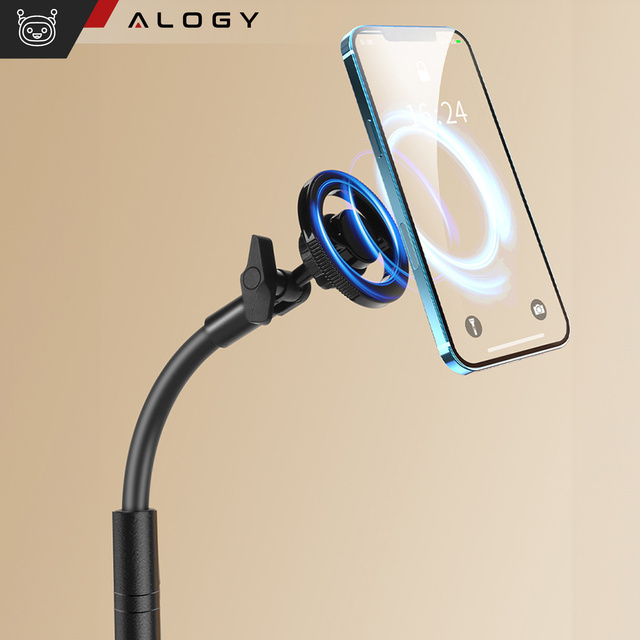 Alogy Stojak uchwyt na telefon Statyw do Mag Safe magnetyczny teleskopowy Czarny stal ABS