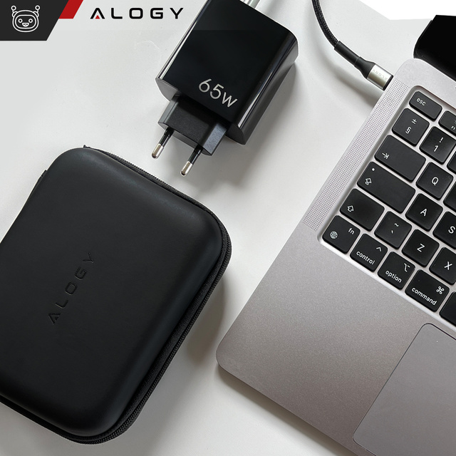 Alogy Ładowarka Kabel Etui Zestaw Quick Charge QC 3.0 USB-A + USB-C PD 65W + kabel 2M Czarny