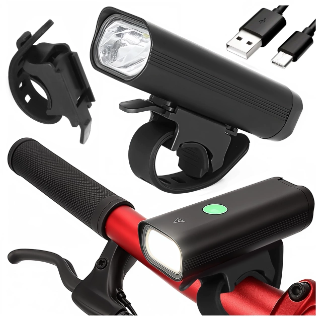 Lampka rowerowa przód LED przednia światło roweru 800LM 1800mah oświetlenie wodoodporna światełko na rower czarna