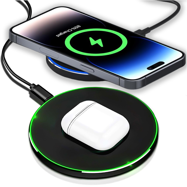 Alogy Ładowarka indukcyjna QI bezprzewodowa 20W szybka LED okrągła  + kabel USB-CCzarna