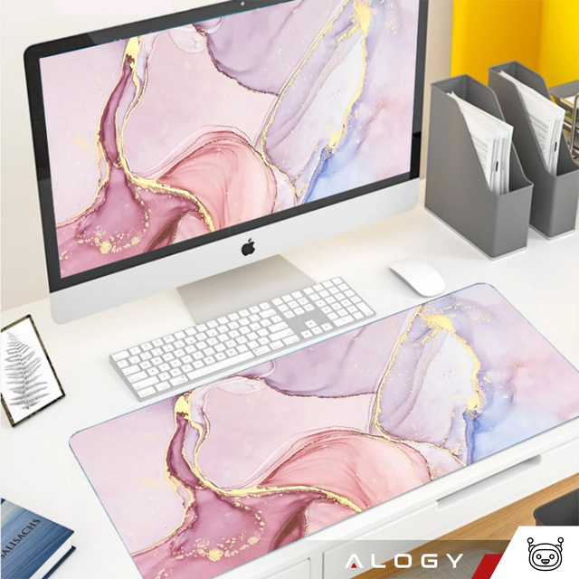 Mata na biurko antypoślizgowa podkładka pod mysz Alogy gamingowa xxl 88x40 Marble Pink Różowa