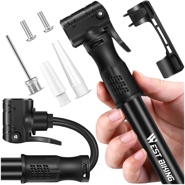 Pompka rowerowa ręczna aluminiowa Alogy Mini Bike Pump 100psi z uchwytem Czarna