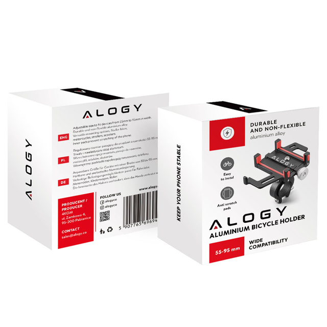 Alogy Uchwyt rowerowy Bike Phone Holder do telefonu 55-95mm na kierownicę na rower hulajnogę motor Czarny