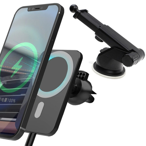 Alogy Uchwyt magnetyczny do auta z ładowarką Qi MagSafe na kratkę/ deskę 15W