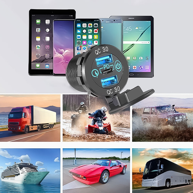Alogy Ładowarka samochodowa LED gniazdo Mini Car Charge konektory Alogy 2x USB QC 3.0 + USB-C 60W