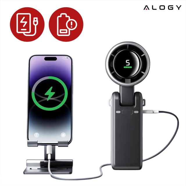 Wiatrak Mini wentylator Cyrkulator powietrza Alogy SmartFan™ Neck wiatraczek ręczny biurkowy z paskiem na szyję wyświetlacz LED 3600mAh Czarny