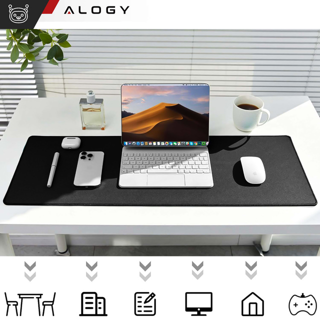 Alogy Podkładka na biurko pod myszkę mysz klawiaturę Mata ochronna antypoślizgowa XL 80x40 cm Czarna