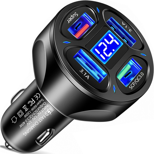 Alogy Car Ładowarka samochodowa 4x USB QC 3.0 66W szybka mocna do telefonu samochodu czarna