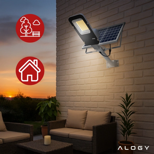 Lampa solarna Uliczna LED wodoodporna IP65 ścienna Alogy SolarBright 6000mAh do domu elewacyjna światło