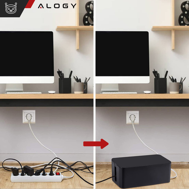 Alogy Cable Organizer Storage Box S 23cm Organizer biurkowy pojemnik pudełko na kable listwy Czarny