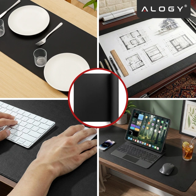 Podkładka na biurko 100×50 cm – antypoślizgowa mata ochronna z eleganckiej ekoskóry PU, pod mysz i klawiaturę, stylowa i trwała – Alogy WorkMat™ Czarna