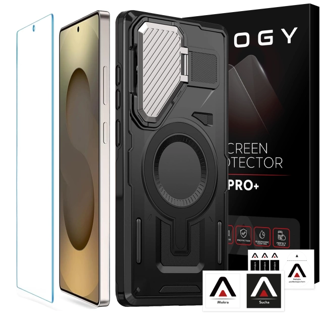Etui do Samsung Galaxy S25 Ultra Case do MagSafe Wzmocniona Pancerna ochrona obiektywów z funkcją podstawki obudowa ochronna na telefon Alogy HeavyDuty Mag™️Czarne