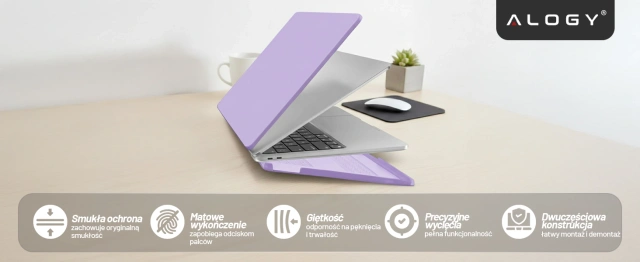 Etui do Apple MacBook Air 13 / 13.3" 2018–2021 (M1 A2337/A2179/A1932) – elastyczna, matowa obudowa ochronna, lekka i odporna – Alogy AirGuard™ Fioletowy