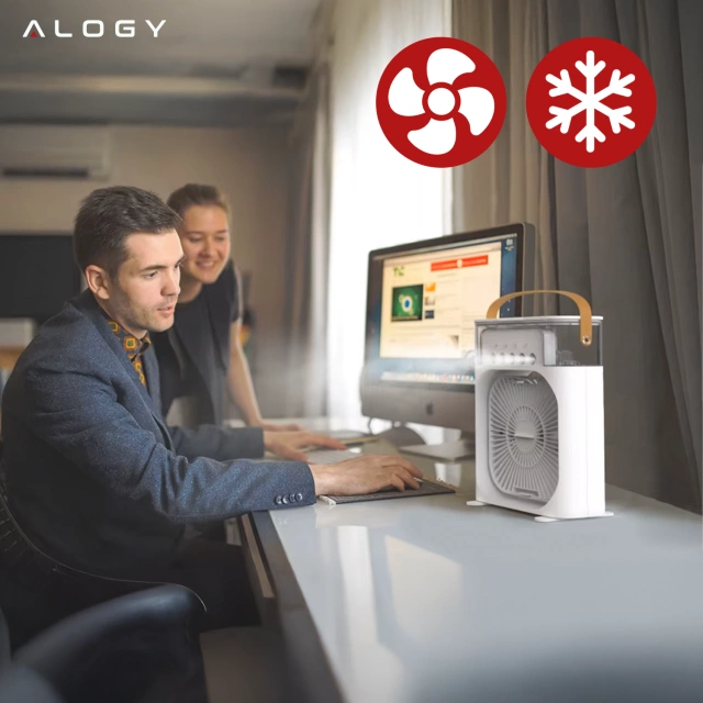Wentylator Alogy DeskBreeze™ wiatrak biurkowy 3w1 stojący mały cyrkulator z nawilżaczem powietrza timerem i podświetleniem LED 4800mAh USB-C