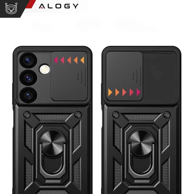 Etui pancerne do Samsung Galaxy S23 FE Camshield Case Ring Alogy Stand z osłonką na aparat slide czarne