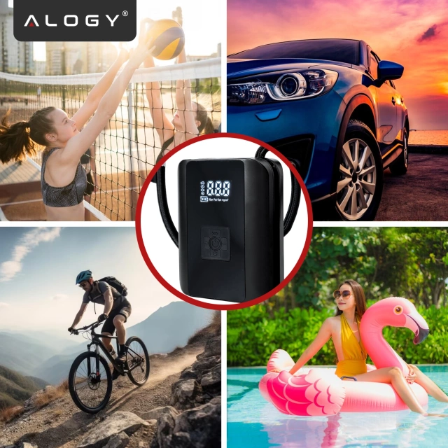 Alogy Pompka rowerowa kompresor powietrza bezprzewodowy przenośny z latarką 