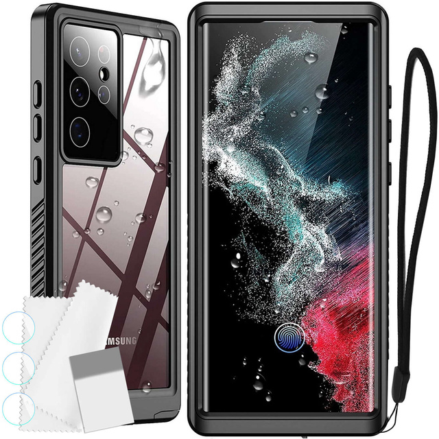 Alogy Etui wodoodporne do Samsung Galaxy S22 Ultra 360 Pancerne Armor IP68 ze smyczką Czarne