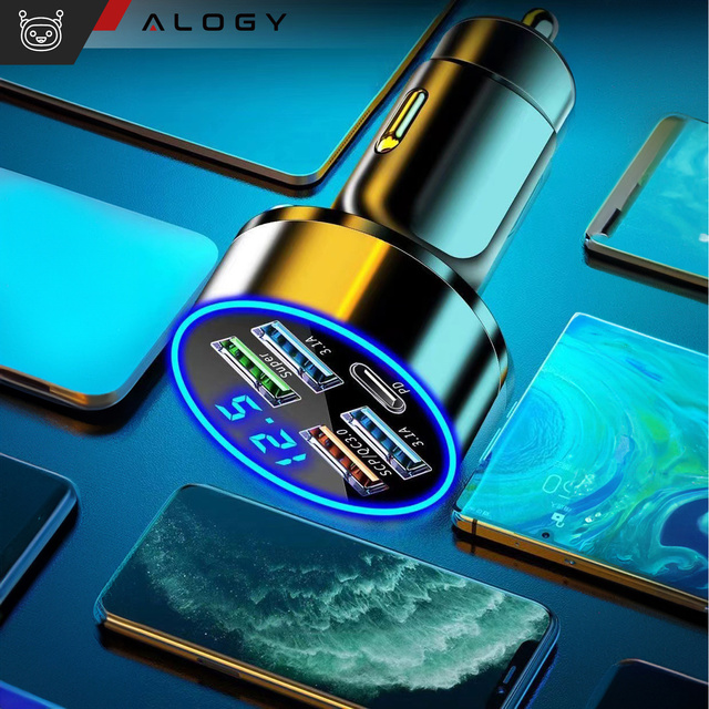 Alogy Car Ładowarka samochodowa 4x USB QC 3.0 + USB C PD 20W LED szybka mocna 250W czarna