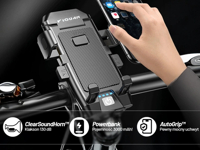 Alogy 4w1 Uchwyt rowerowy na telefon + lampka przednia + dzwonek na rower + Powerbank 3000mAh Bicycle Front Light