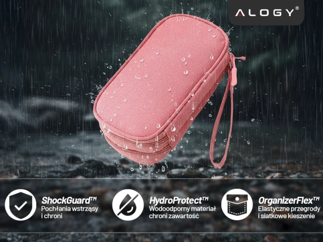 Etui Podróżne na Akcesoria, Organizer na Kable, Ładowarki, Telefon i Powerbank, Wielofunkcyjne i Kompaktowe 21 x 12,5 x 5 cm, Alogy TravelPack™ – Różowe