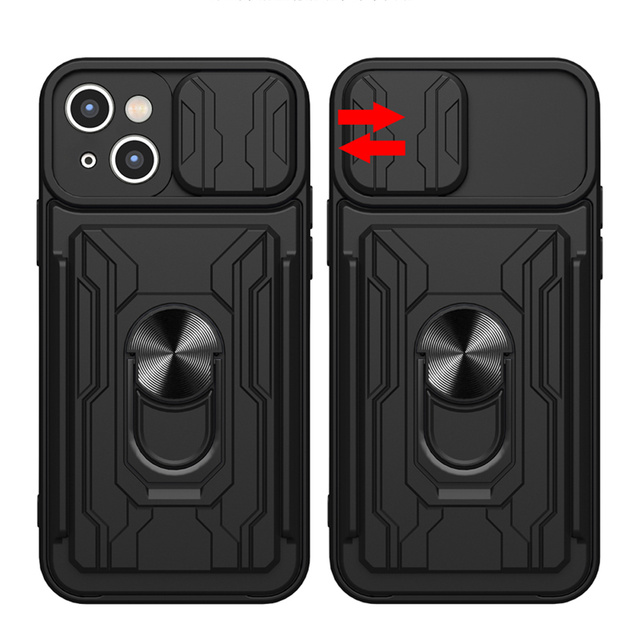 Alogy Etui pancerne Camshield Stand Ring Wallet z osłonką na aparat i miejscem na karty do Apple iPhone 14 Plus czarne