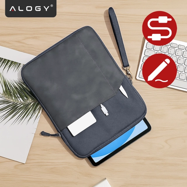 Torba Wsuwka Uniwersalna na tablet laptop 12–13" z Smyczką i Kieszonką, Ochronna, Wodoodporna, Miękkie Wnętrze Alogy SleeveBag™ – Etui do MacBook, iPad, Samsung, Lenovo, Xiaomi, Szary